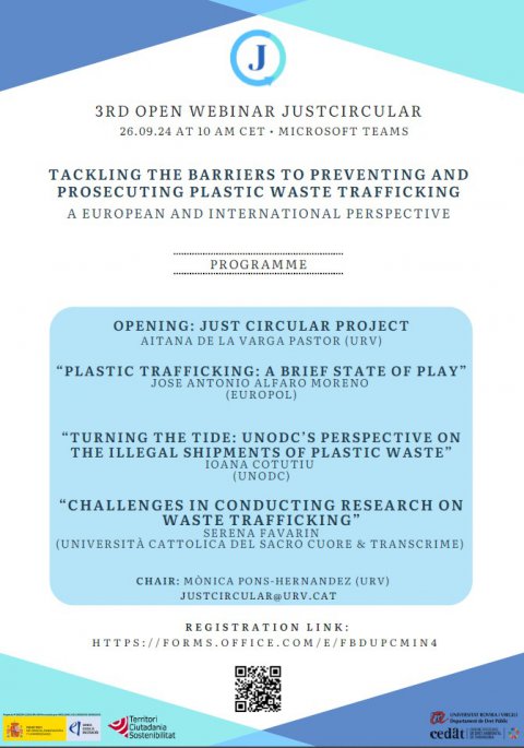 Third Webinar OpenJustCircular: Tackling the barriers to preventing and prosecuting plastic waste trafficking: a european and international perspective